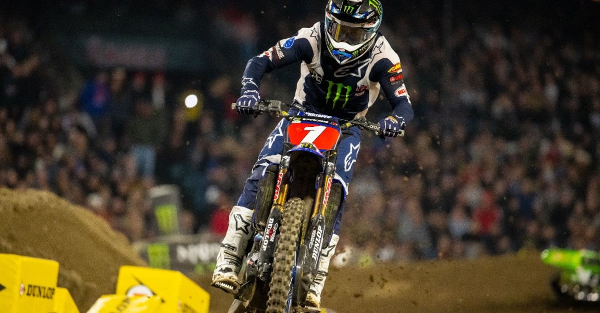 Eli Tomac set the fastest lap time in the 450SX Class Main Event enroute to his first season opener win at Angel Stadium of Anaheim in Anaheim, Calif. Photo Credit: Feld Motor Sports, Inc.