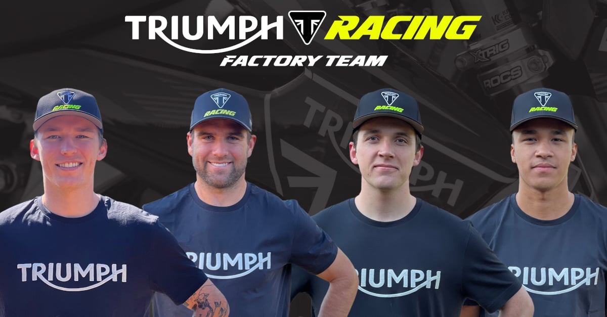 Graphic with Triumph Racing and the four announced riders: Austin Forkner, Jordon Smith, Stilez Robertson and Jalek Swoll.