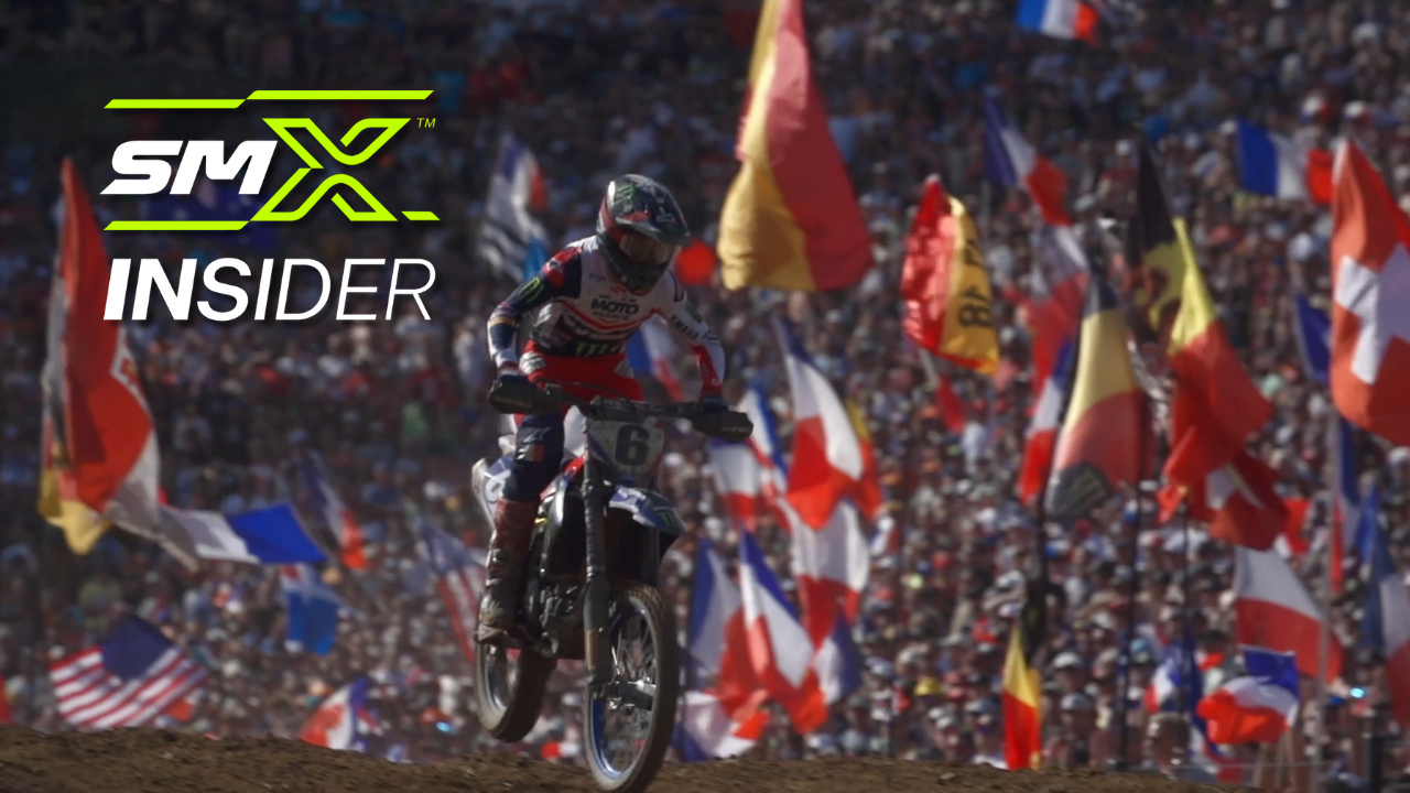 Motocross of Nations action with flags in the background and SMX Insider logo