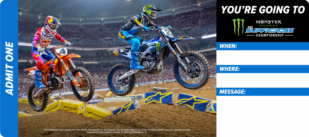 Printable certificate saying "You're Going to Monster Energy Supercross" - not redeemable as a ticket