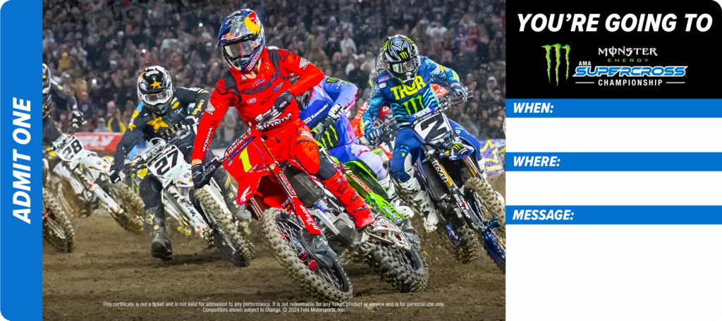 Printable certificate saying "You're Going to Monster Energy Supercross" - not redeemable as a ticket