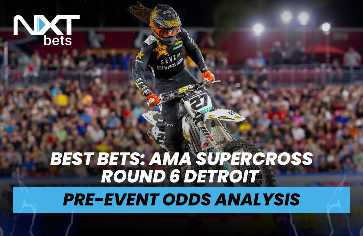 Graphic with Malcolm Stewart and caption: Best Bets - AMA Supercross Round 6 Detroit - pre-event odds analysis