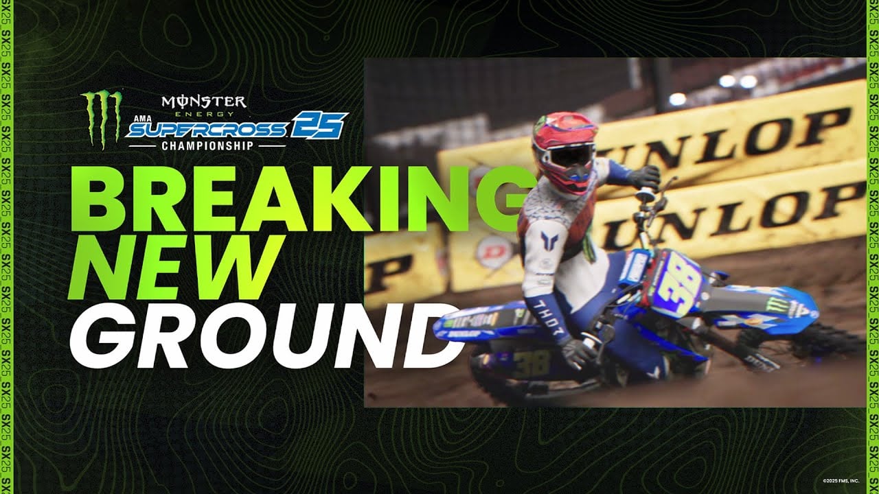 Breaking New Ground - image of video game Supercross bike in the background